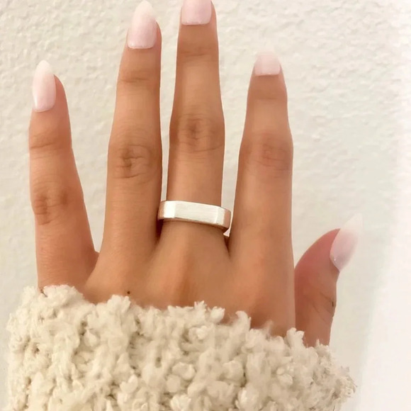 925 Sterling Silver Bar Ring Minimalist Dainty Bar Ring Brushed Silver Ring - Picture 2 of 9